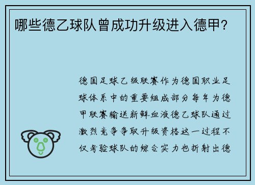 哪些德乙球队曾成功升级进入德甲？